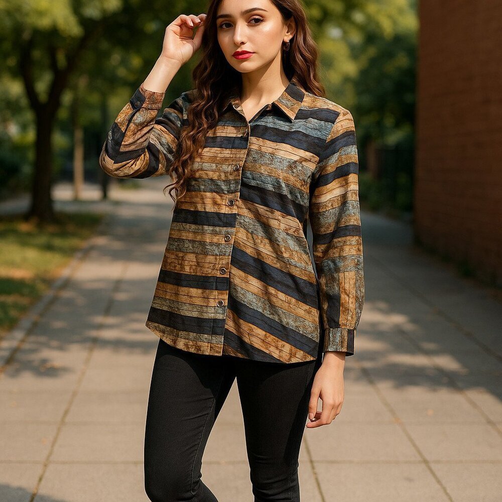 Keren Hart Vintage Button Down ART TEACHER Style Blouse Ladies Medium EDGY Brute